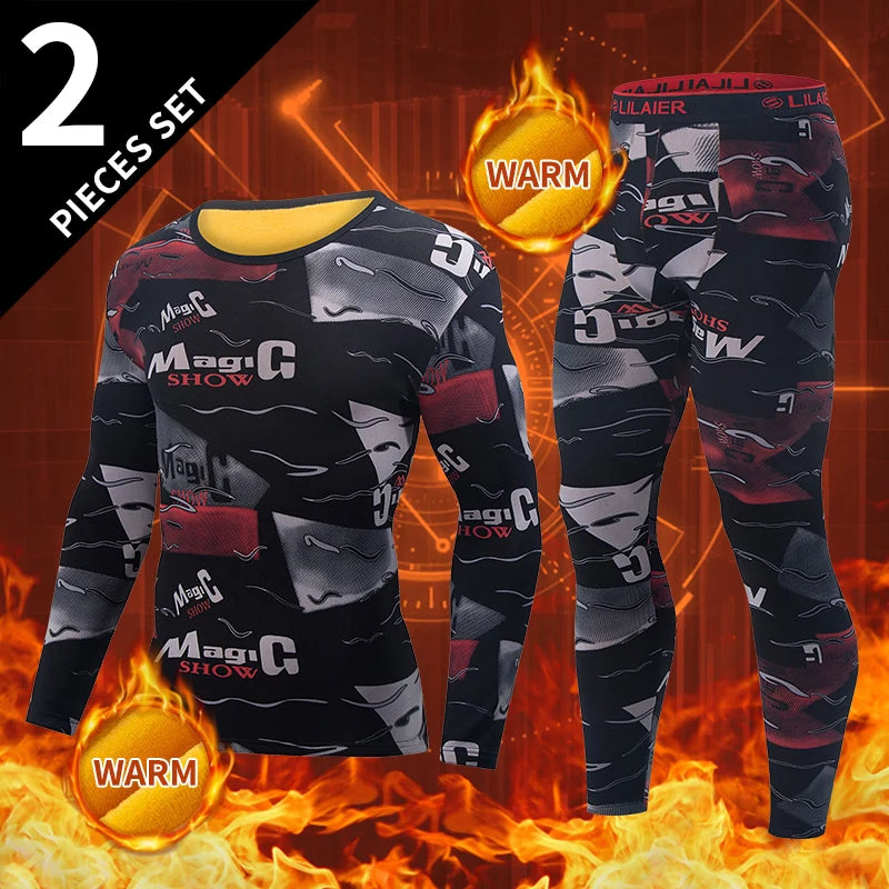 2-piece Autumn/Winter Men's Velvet and Velvet Fashion Printed Warm Underwear Set Comfortable Large Gold Velvet Warm Home Clothes