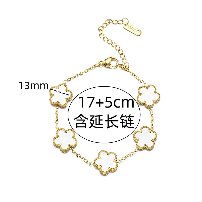 Classic Luxury Stainless Steel Bracelet Ladies Adjustable Five Flower Bracelets for Women New Fashion Party Jewelry Gifts Clover