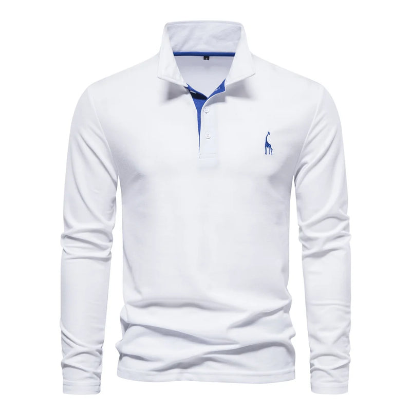 AIOPESON Men's Deer Embroidery Polo Shirts Solid Color Long Sleeve Social Business Male - View 7 | SAMAG