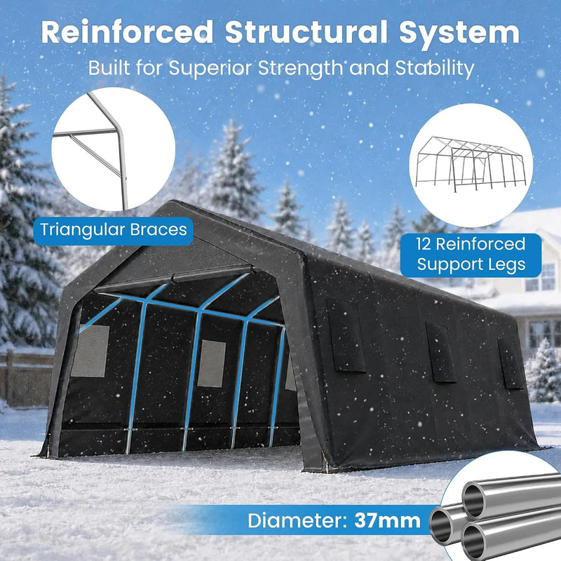 13x20 FT Heavy Duty Carport Canopy, Grey Outdoor Patio | SAMAG