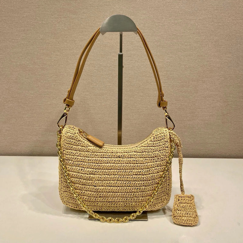 Luxury Designer Brand Handmade Straw Bag Female Shoulder Bag Women High Quality Handbag Shoulder Bag Luxury Bags For Woman