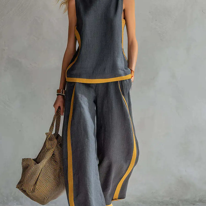 Summer New Women's Tracksuit Suit O-neck Sleeveless Vest Wide-leg Loose Pants Set Female Casual Elegant Ladies Two Piece Sets