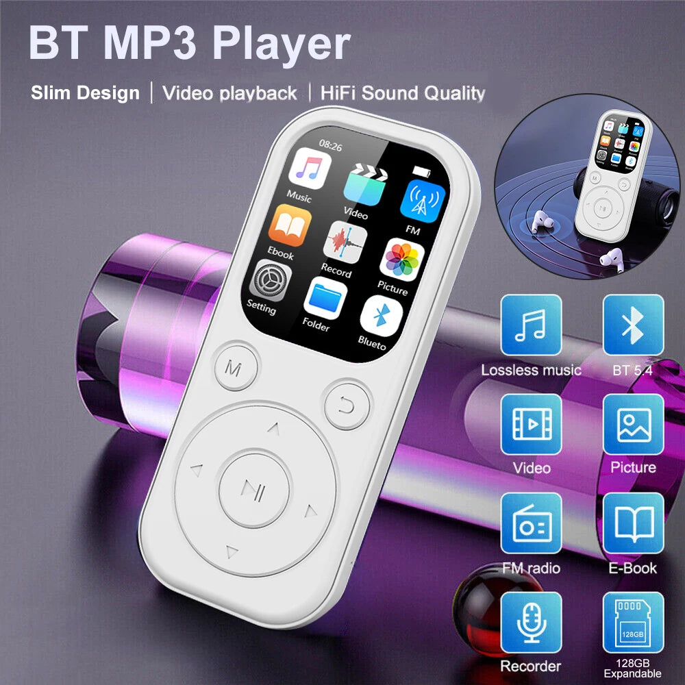 MP3 Player Bluetooth 5.4 Portable Video Music Player Sports Mini MP3 Walkman with Screen Support FM Radio Recording E-Book New