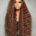 Chocolate Brown Deep Wave Frontal Wig Colored #4 Deep Curly Lace Front Human Hair Wigs Remy 13x4 HD Lace Frontal Wigs For Women