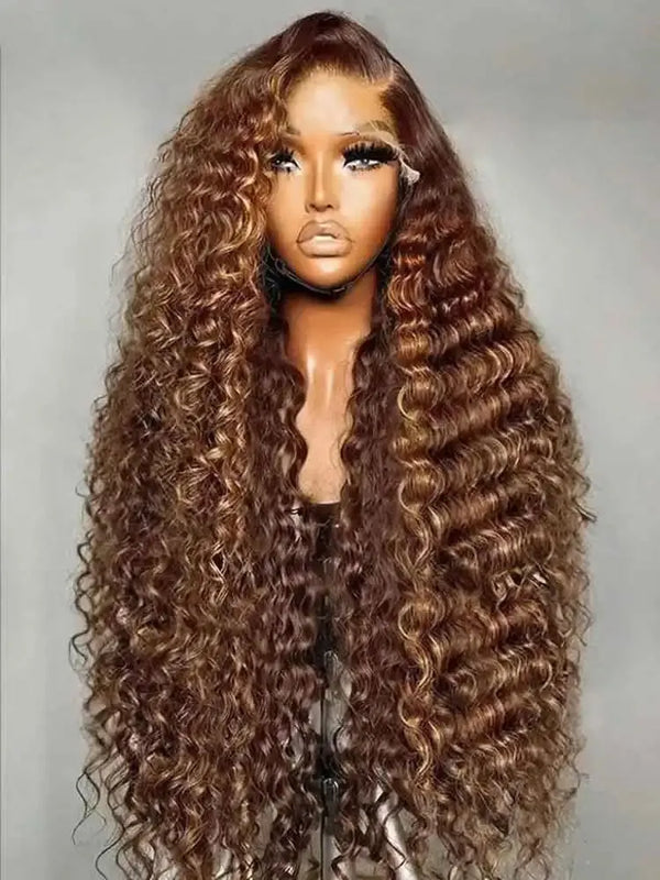 Chocolate Brown Deep Wave Frontal Wig Colored #4 Deep Curly Lace Front Human Hair Wigs Remy 13x4 HD Lace Frontal Wigs For Women