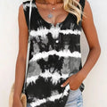 Women's Black White Tie Dye Tank Top V Neck Button Sleeveless Loose Tank Top Boho Spring Summer Day Casual Streetwear Top