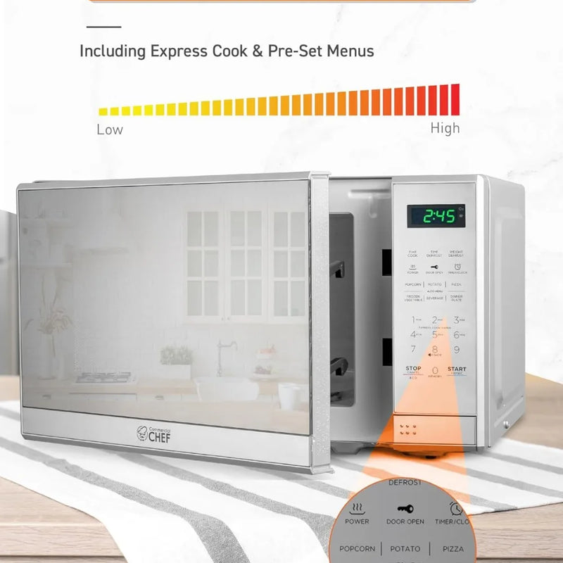0.7 Cu Ft Countertop Microwave Oven, 700W with Digital LED Touch Controls, 10 Power Levels, Push Button Door, Stainless Steel