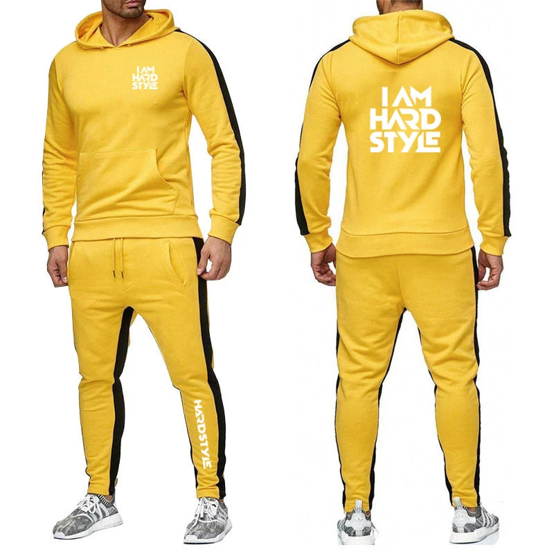 Spring Autumn Men I Am Hardstyle Logo Print Fashion Hooded Pullover Tracksuit+Leisure Drawstring Sweatpants - View 9 | SAMAG
