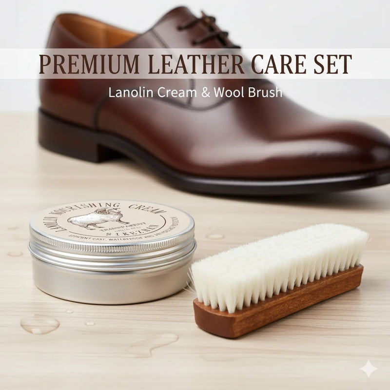 Sheep Oil Leather Conditioner & Polish Wax Kit with Soft Wool Brush -Lanolin Care Cream for Shoes, Boots, Furniture, Bags & Sofa