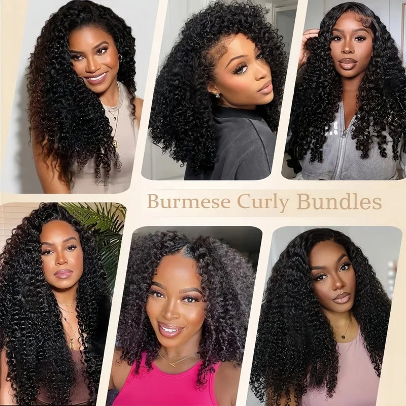 12A Burmese Curly Hair Bundles Burmese Virgin Raw Human Hair Bundles Unprocessed Weaving Water Wave Curly Hair Extensions 32In