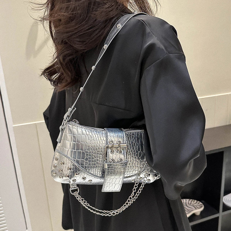 Y2K Vintage Gothic Cool Shoulder Underarm Tote Bag Ladies Sling Bags Leather Rock Girls Zip Purses Casual Bagutte Women Handbags