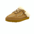 Winter Warm Wool Lined Mules for Women Cow Suede Leather Slip on Platform Sneaker Clogs Casual EVA Sole