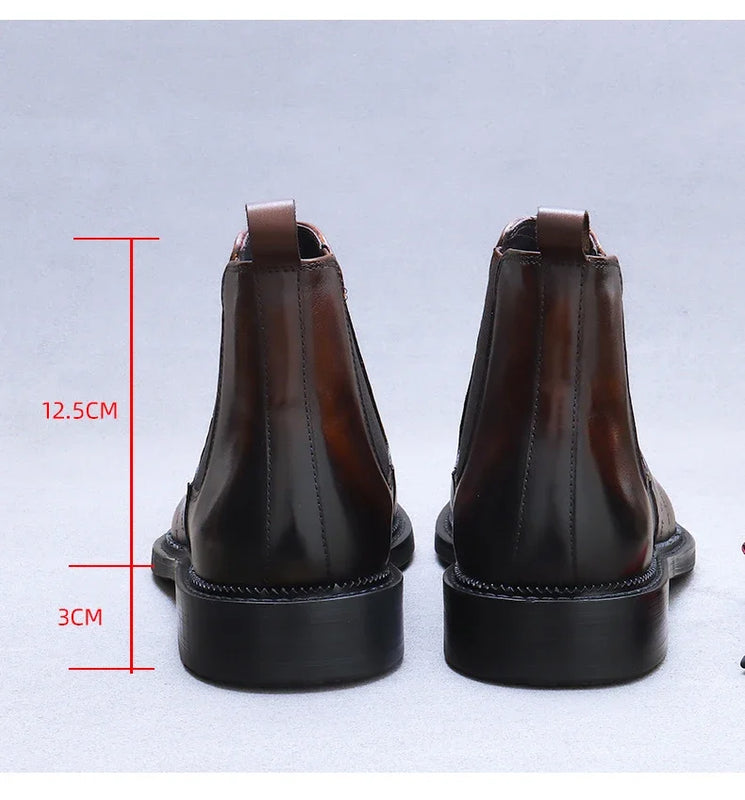 Genuine Leather Embossed Ankle Boots for Men Letter Business Formal Leather Boots Men's Chelsea Boots British Trendy Men's Boots