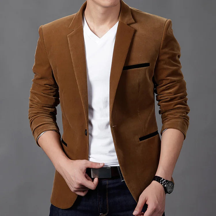 2025 New Autumn Coffee Elegant Slimming Corduroy Suit for Men, Burgundy Skin Friendly Fabric Casual Men's Jacket, Asian Sizes