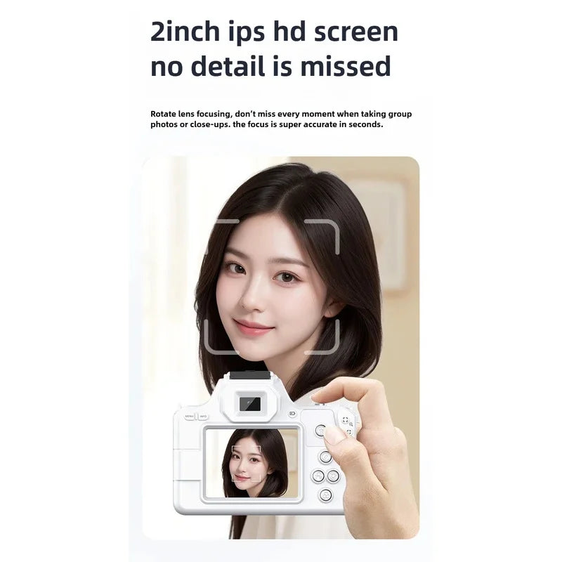 Mini DSLR Digital Camera 2K Ultra High Definition 48 Megapixel with Dual Cameras, Beauty Fill Light Selfie Camera CCD Camera