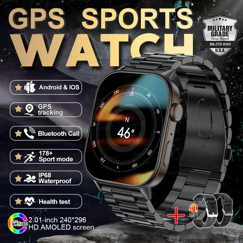 New GPS Military Smart Watch Bulit-in GPS Compass Altimeter Barometric 10ATM IP69K Waterproof AMOLED BT Call Smartwatch