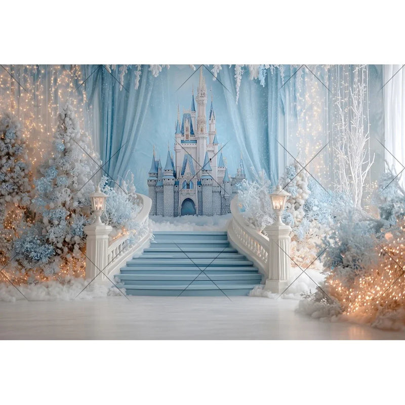 Ice Castle Girls Princess Birthday Party Decor Photography Backdrop Blue Curtains Photozone Background Photo Studio Shoots Props