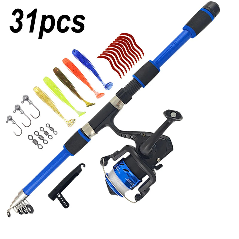 33pcs Beginner Fishing Combo 1.8m - Kids Telescopic Rod, Reel & Accessories for Outdoor Lake & Pond Fishing