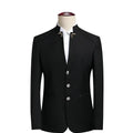 2026 New Men's Stand Collar Long Sleeve Suit Jacket, Asian Size Chinese-Style Slim-Fit Blazer in Dark Blue/Red/Grey/Black/White