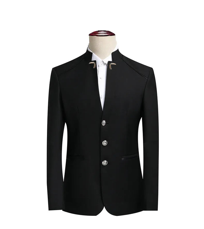 2026 New Men's Stand Collar Long Sleeve Suit Jacket, Asian Size Chinese-Style Slim-Fit Blazer in Dark Blue/Red/Grey/Black/White