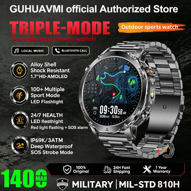 New 1400mAh Battery Sports Smart Watch 1.7” SOS+Flashlight Exercise Record Bluetooth Call Waterproof Health Watch For Android iO