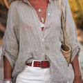 Women's Loose Fit Solid Color Long Sleeve Buttoned Blouse - View 10 | SAMAG