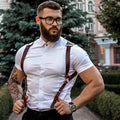1pc Men'S Punk Gothic Faux Leather Suspenders - Adjustable Strap Body Harness with Metallic Buckles, Fashion Accessory