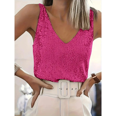 Women Sequin V Neck Tank Top Sleeveless Sparkly Camisole | SAMAG