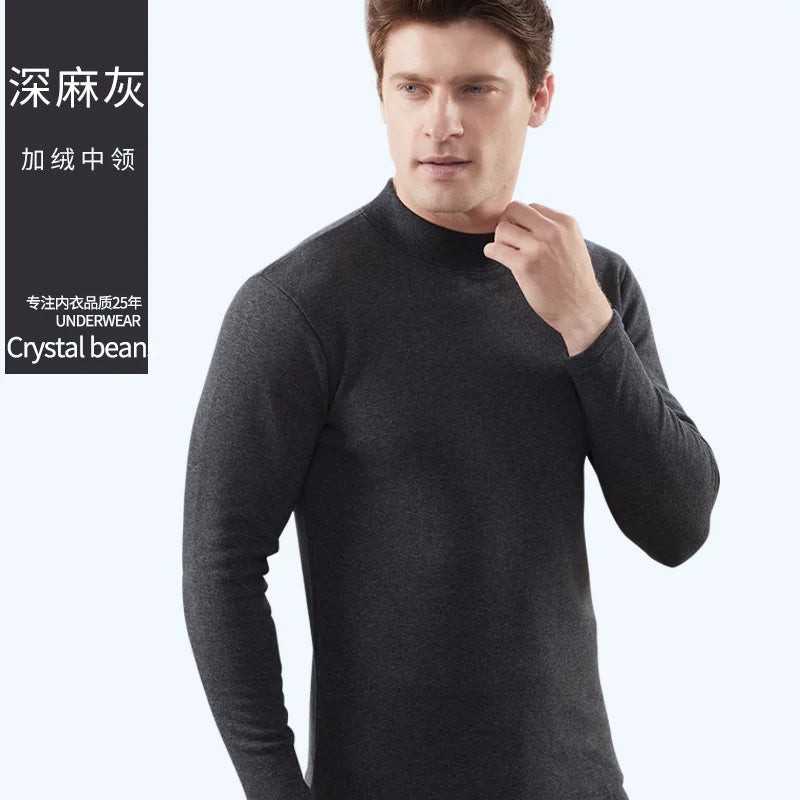 Men's Thermal Underwear Set Thickened Long John Cotton Tops Trousers High Collar Thick Winter Conjunto Termico Masculino Inverno