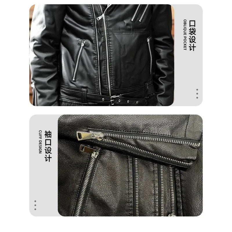 Thick-fibered fur coat for men Fur leather integrated Washed PU leather jacket for men, thick and suitable for motorcycle wear