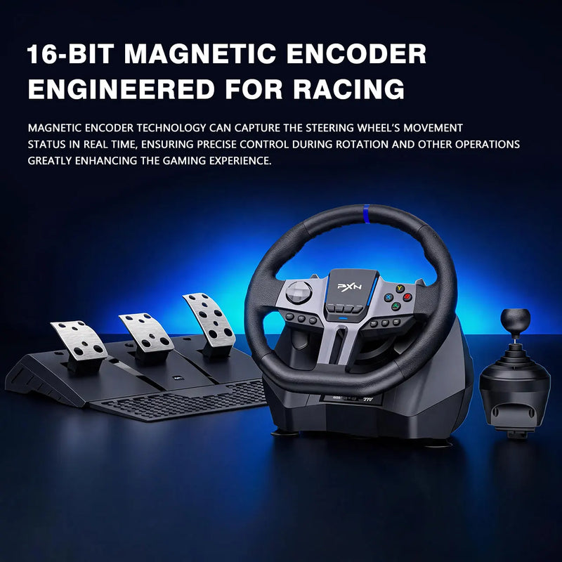 V9 Gen2 Gaming Steering Wheel for PC PS4 Switch with Handbrake Brake Pedal Clutch Gas Pedal