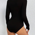 Y2K Aesthetic Mock Neck Long Sleeve Bodysuit Women Soft Stretch Slim Fit Thong Bodycon 2000s Vintage Layering Basic Top