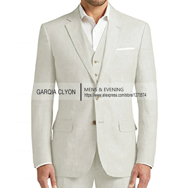 Summer Linen Suit Men Casual Party Classic Blazer Pants 3 Pieces Holiday Travel Tailor-made Breathable Cool Male Outfits