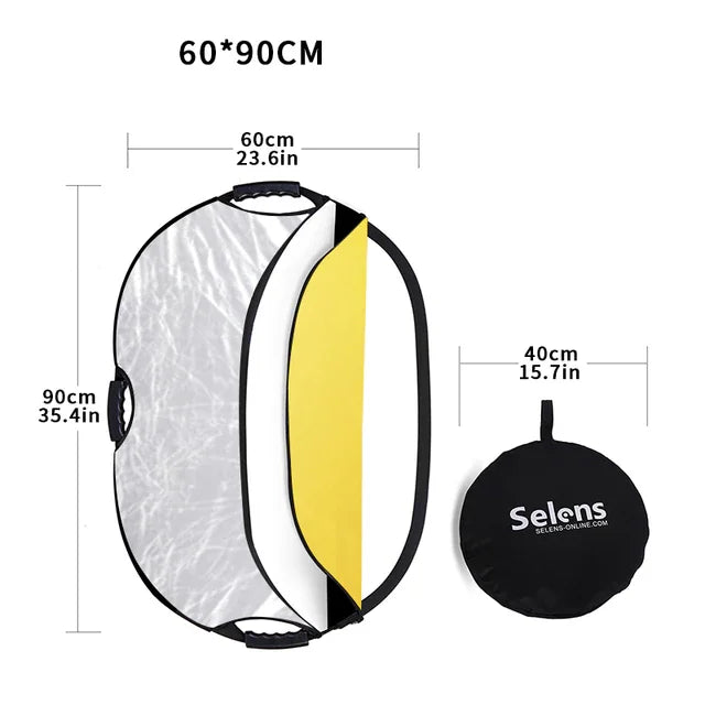 Selens 5 in 1 Collapsible Reflector Board Oval Portable Light Diffuser With Bag for Photo Studio Live Photography Kits 반사판
