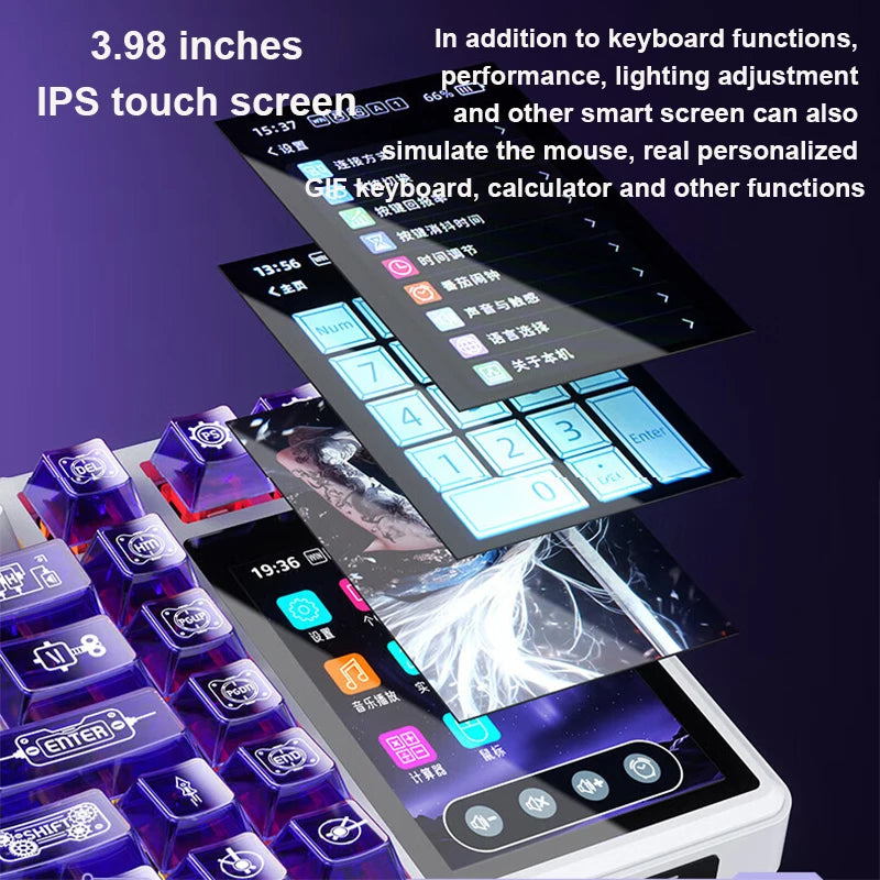 AULA L99 Intelligent Screen Mechanical Keyboard Bluetooth Wireless Tri-mode Night Gaming Laptop Keyboard 8000mAh Raindrop Switch