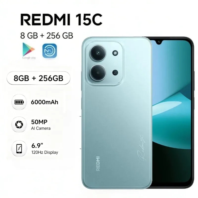 2026 new Redmi 15C Global Edition Redmi 15C 5G 8+256GB Smartphone: Ultra-slim 6000mAh smartphone with long battery life