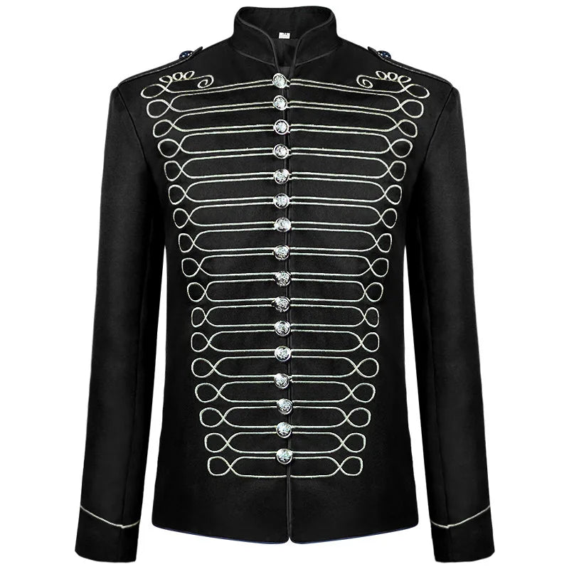 Men's Gold Embroidery Jacket Medieval Retro Blazers Gothic Steampunk Vintage Coat  Vest Hussar Military Drummer Parade Uniform