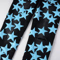 Men Sky Blue Leather Stars Patches Jeans Streetwear Black | SAMAG