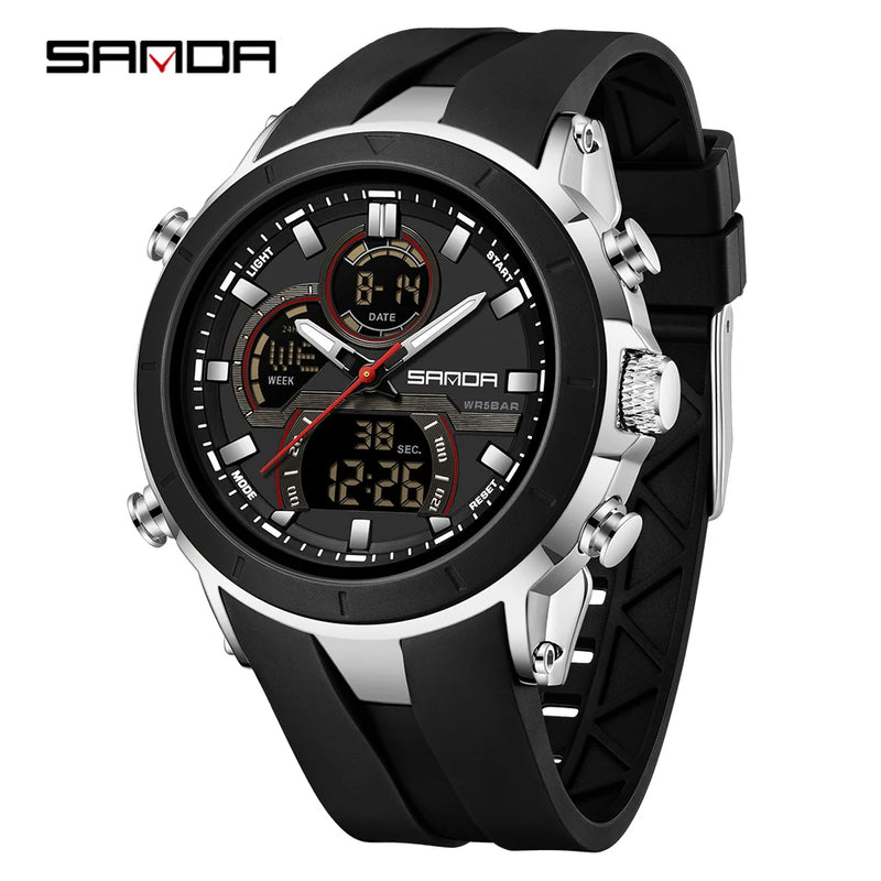 SANDA New 6279 Casual Men's Electronic Watch Sports Multi Functional Waterproof LED Dual Display - Visuel 13 | SAMAG