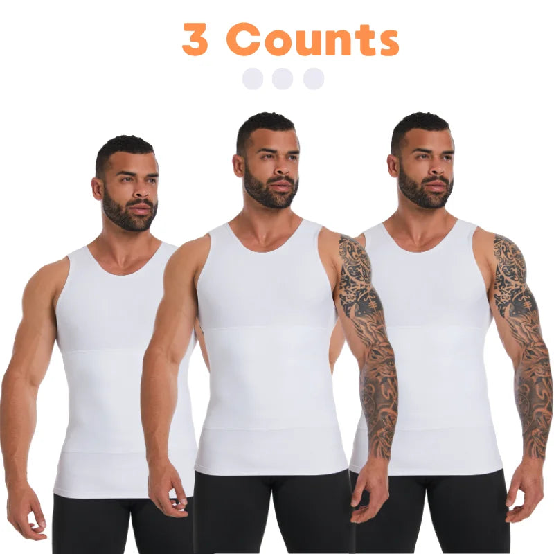 3 Pieces of Men's Shapewear, Shark Skin Vest, Bottom Layer Sports Slimming Compression Sweatshirt Vest, Abdominal Control Slimmi