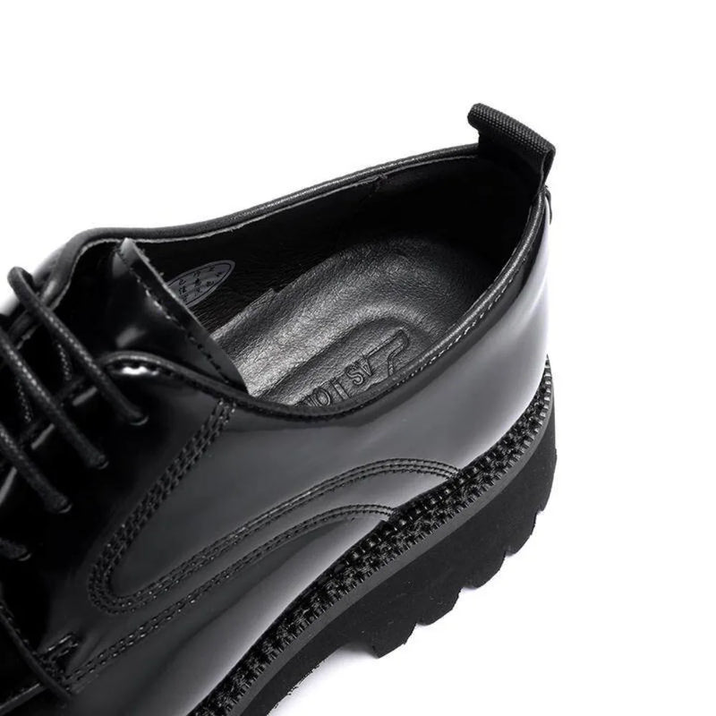 Men's Spring Formal Leather Derby Shoes Glossy Genuine Leather Thick Sole Height Increasing Business Casual Wedding Shoes