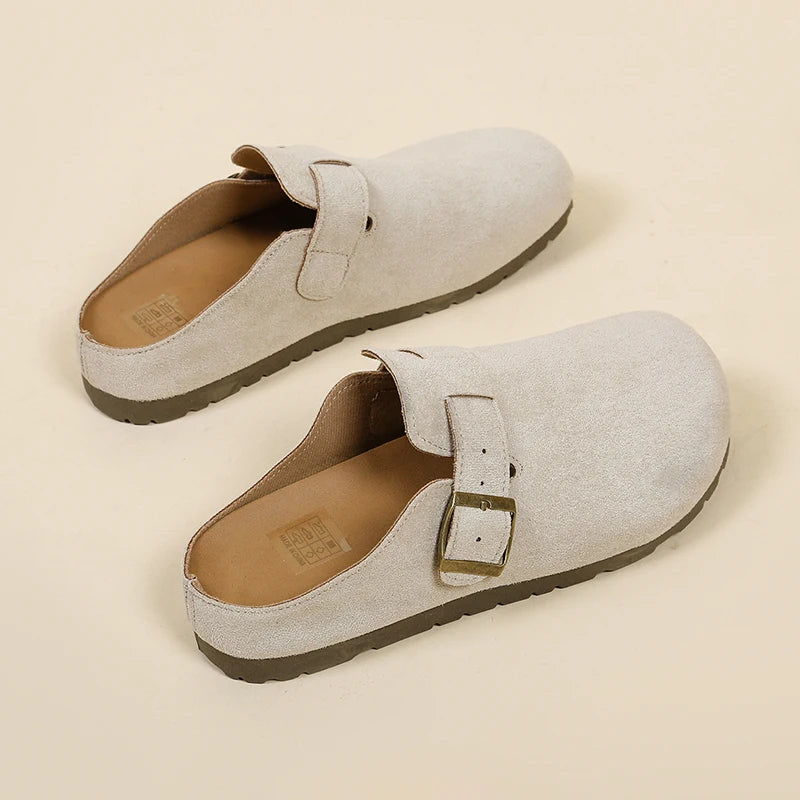 Women's Retro Slippers, Women's One-Heel Sandals, Buttoned Loafers in Korean Style, Mule Shoes, Fashionable Outdoor Slippers