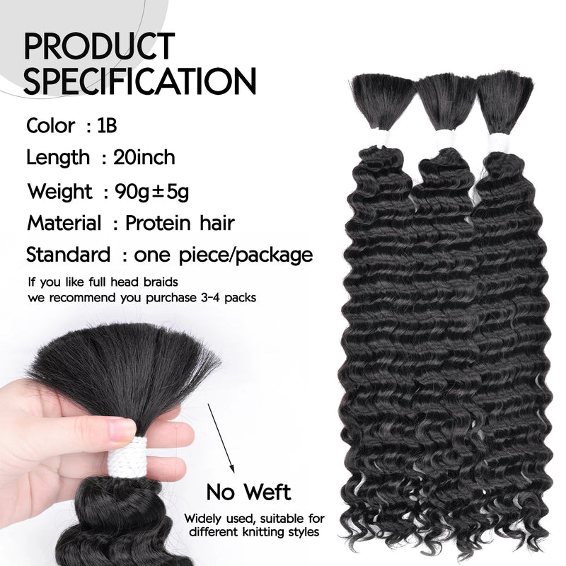 Synthetic Curly Deep Wave Bulk hair For Braiding 20inch No Weft Deep Wave For Braiding Micro Faux Braiding Hair for Boho Braids