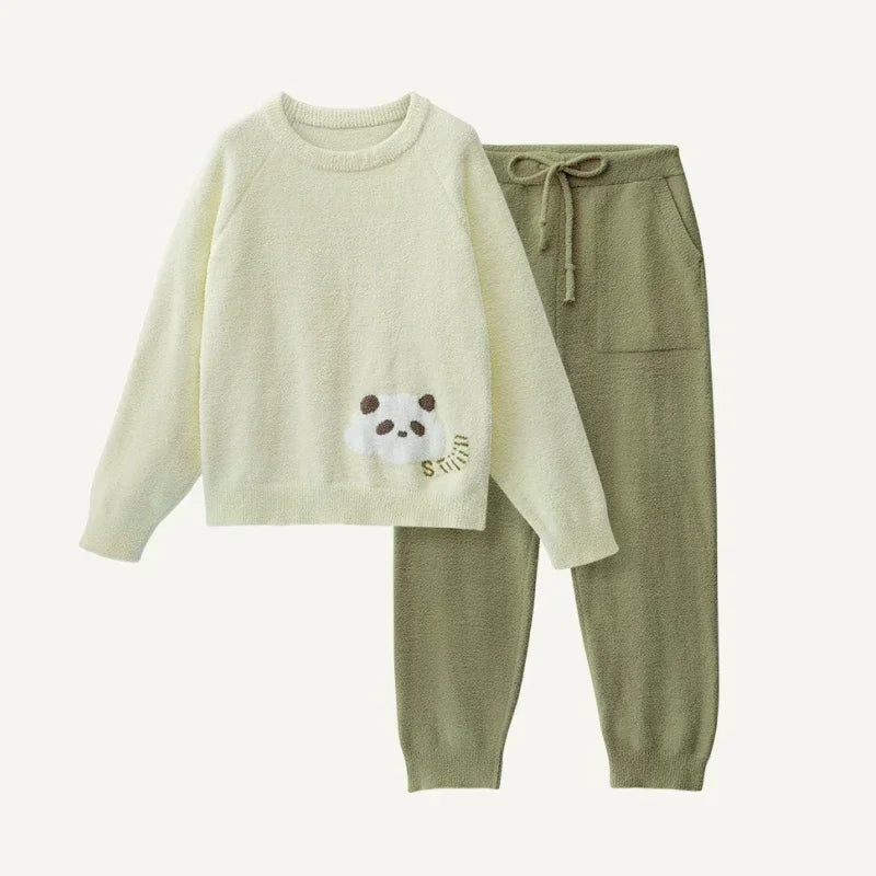 SUJIIN Women's Cute Pajamas Sets Autumn Winter Panda Graphic Sleepwear for Women Men Couple Loungewear Suit Home Clothes SH001