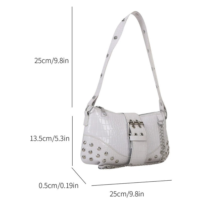 Y2K Vintage Gothic Cool Shoulder Underarm Tote Bag Ladies Sling Bags Leather Rock Girls Zip Purses Casual Bagutte Women Handbags