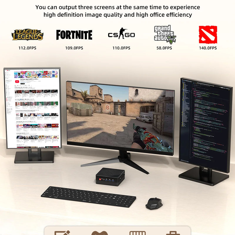Texhoo MINI PC AMD Ryzen7 5800H R5-7530U 5625U 16G DDR4 2666MHz 512G SSD WIFI6 BT5.2 Desktop Mini Computers Dual 4k Display