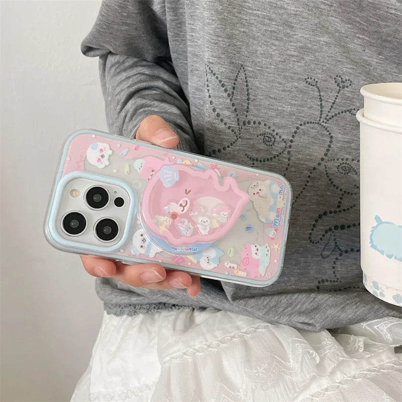 Cute Dolphin Shaking Bracket Magnetic Phone Case For iPhone 17 16 Pro 15 14 Pro Max Cover with Stand Holder Cases for Magsafe
