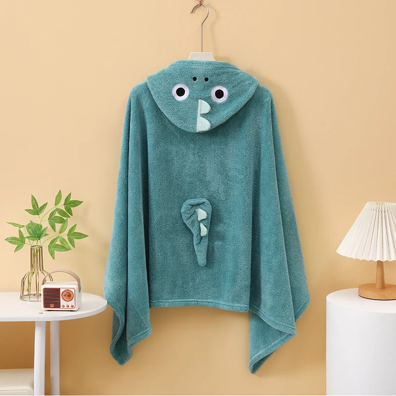 1 Comfortable and Multifunctional Hooded Bath Towel, Absorbent and Soft, with Cute Cartoon Animal Designs, Suitable for Use as a Bathroom Robe, Nap Blanket, and for Occasions Such as Christmas and New Year