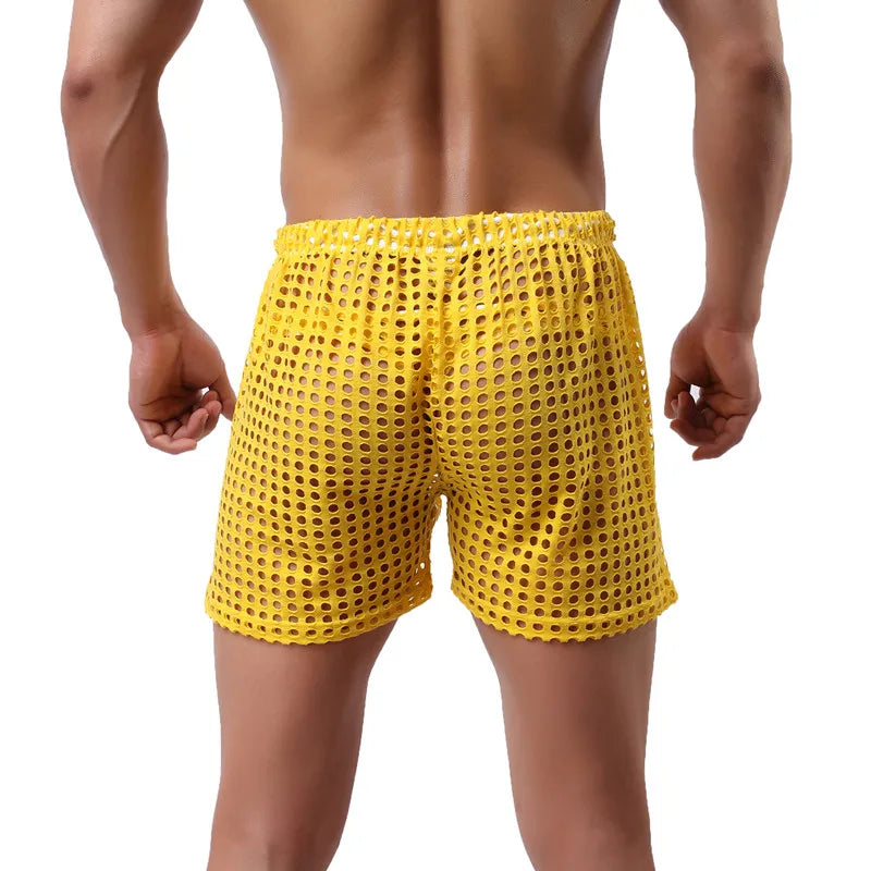 WOXUAN Men's Hollow Boxers New Fashion Loose Sexy Mesh Hollow Pants Comfortable Breathable Sexy Mesh Pants Quick Dry Underwear