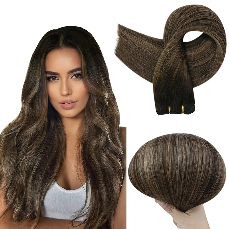 Full Shine Human Hair Weft Extensions Hair Bundles Ombre Blonde Color 100g Sew In Silky Straight Remy Skin Double Weft For Salon